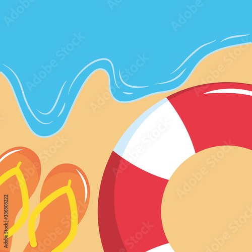 summer vacation travel, seashore float and flip flops