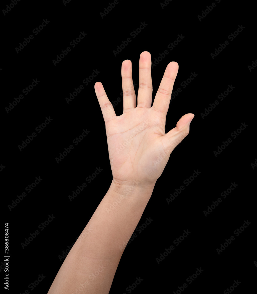 A hand grabbing upwards in front of a black background A hand grabbing upwards in front of a black background