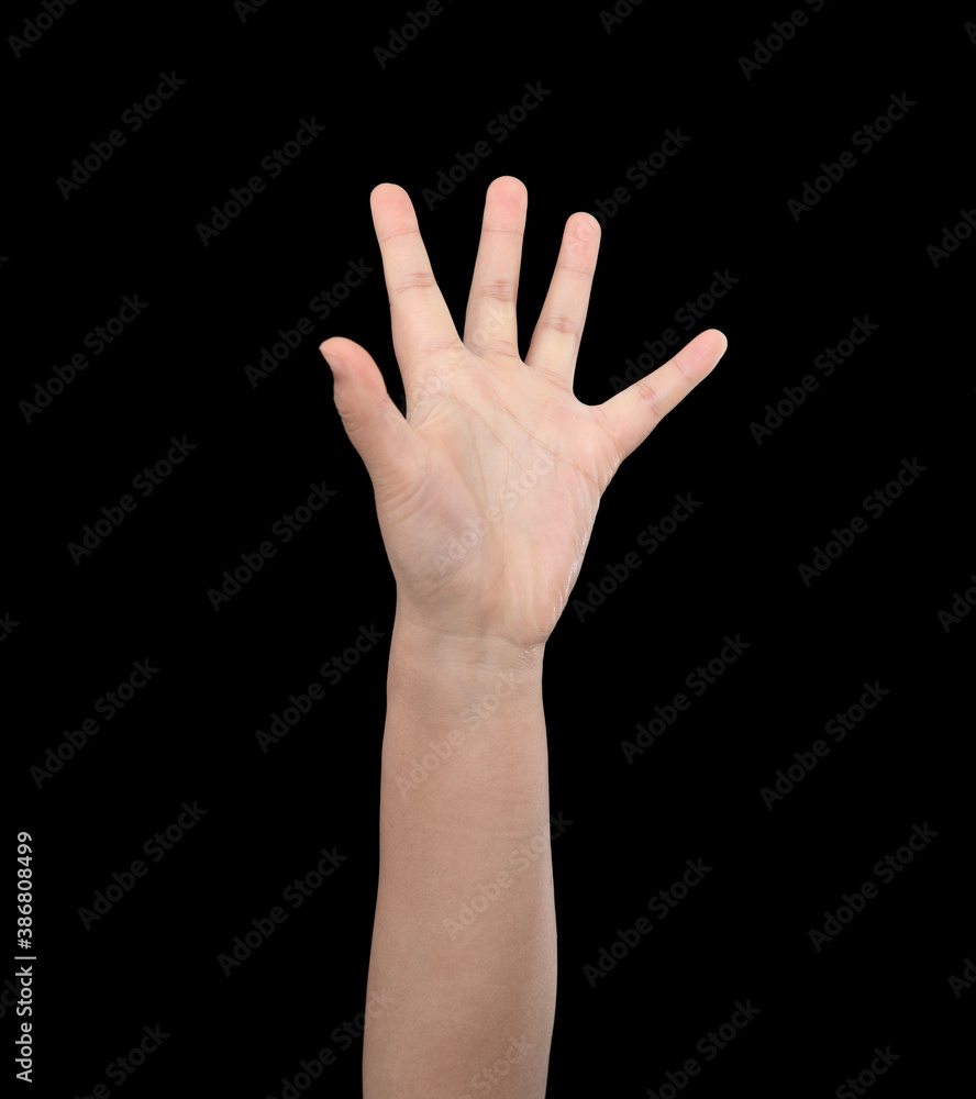 A hand grabbing upwards in front of a black background A hand grabbing upwards in front of a black background