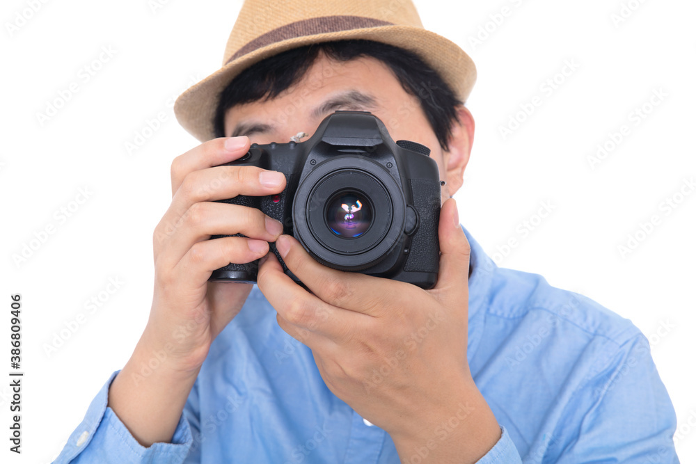 Stylishly dressed male photographer taking pictures Stylishly dressed male photographer taking pictures