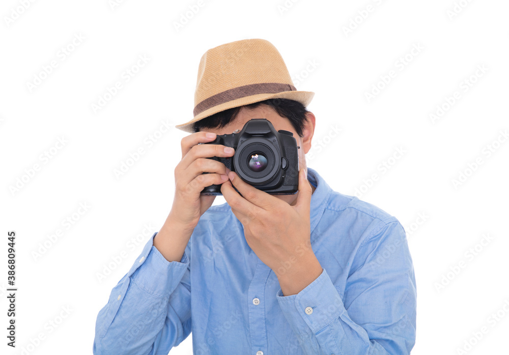 Stylishly dressed male photographer taking pictures Stylishly dressed male photographer taking pictures