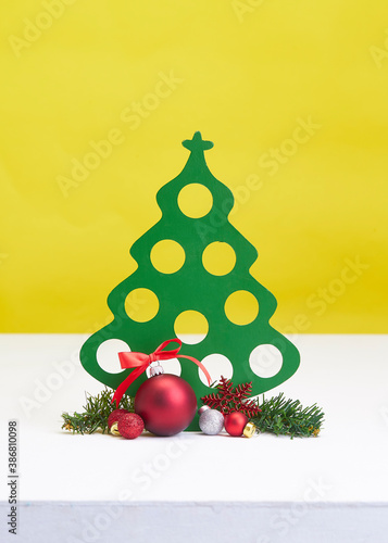 Christmas decoration background concept on yellow background
