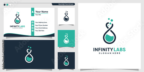 Labs logo with infinity line art style and business card design template, Premium Vector