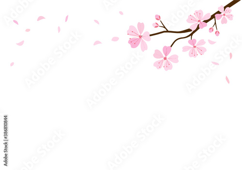 Wallpaper Mural Pink cherry blossom branch on pink blur background vector. Sakura Japanese flower. Torontodigital.ca