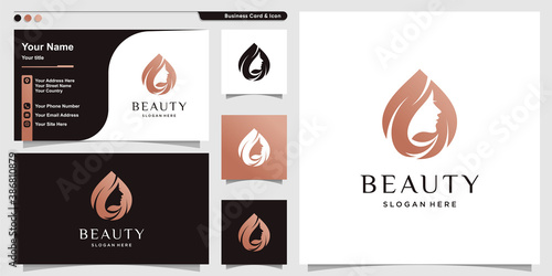 Woman logo with beauty modern style and business card design template, Premium Vector
