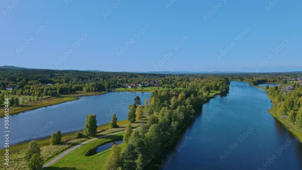 Beautiful Forest And River Landscape In Malung, Dalarna, Sweden - aerial shot
Beautiful Forest And River Landscape In Malung, Dalarna, Sweden - aerial shot