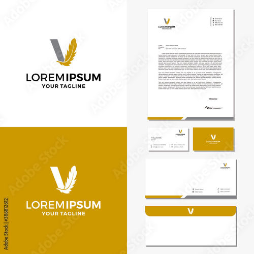 letter V and feather vector logo