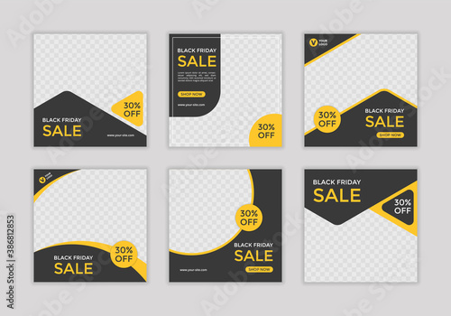 template post for social media ad. instagram feed. design with black and yellow color.