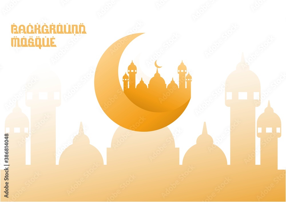 Gold Fanous lantern for mosque Background with Arabian and Crescent moon.