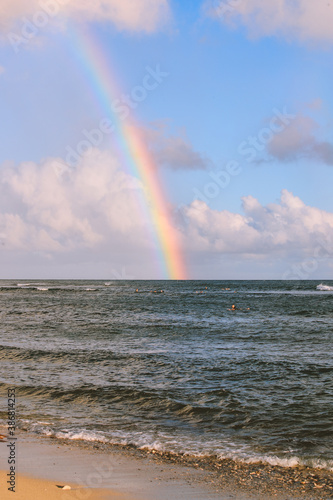 Rainbow in the Ocean, Diamond Head Beach Park, Honolulu, Oahu, Hawaii
