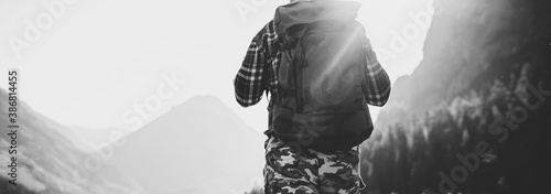 hiker with backpack photo