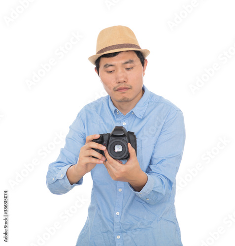Photographer operating SLR camera