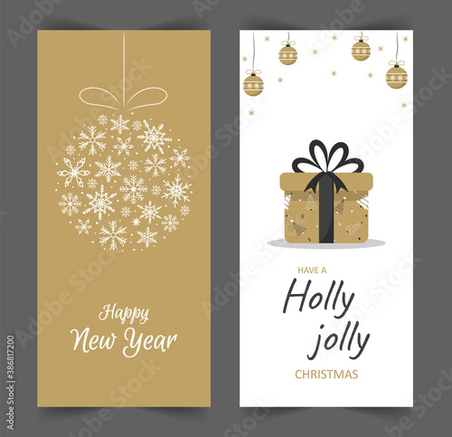 Christmas stories template. Social media vertical backgrounds. New Year design in cute scandinavian style. Christmas gift and snowflakes for the design of their posts.