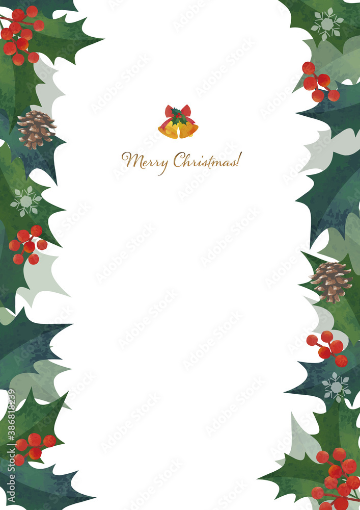 クリスマスフレーム 柊の飾り枠 左右に装飾 水彩イラスト ロゴ入り(縦長 A3・A4比率) クリスマスフレーム 柊の飾り枠 左右に装飾 水彩イラスト ロゴ入り(縦長 A3・A4比率)