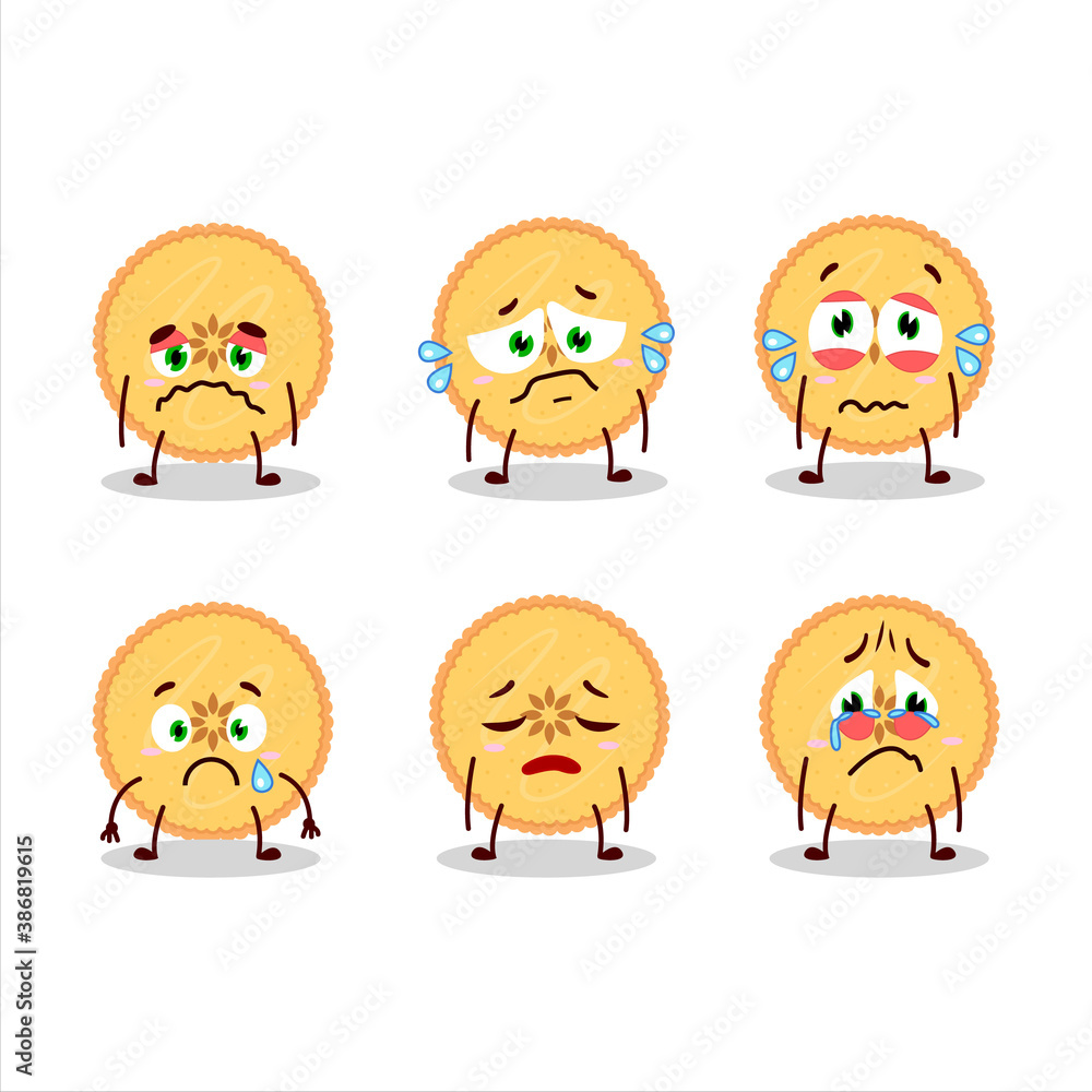 Savory pie cartoon character with sad expression Savory pie cartoon character with sad expression