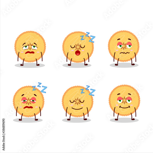 Cartoon character of savory pie with sleepy expression