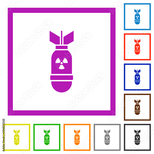 Atomic bomb flat framed icons