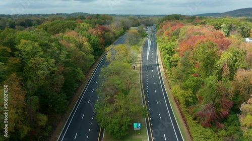 flying north over Palisades Parkway in autumn photo