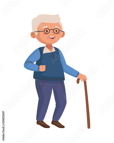 old man eldery walking with cane character