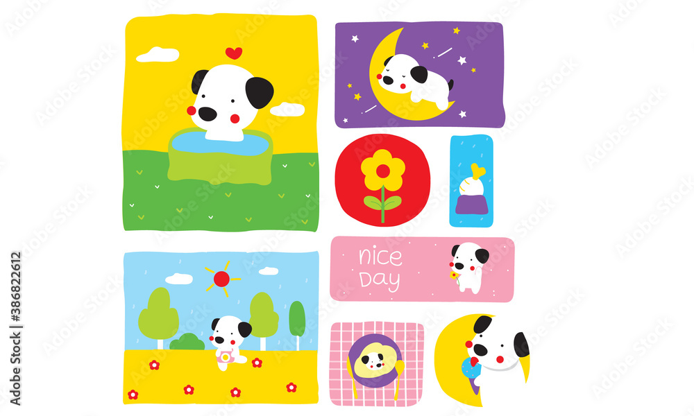 Cute dogs colorful cartoon set
