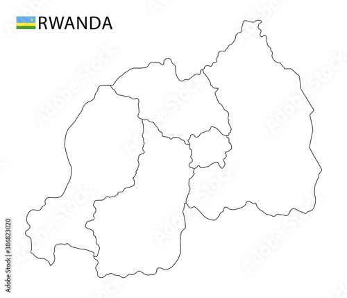 Rwanda map  black and white detailed outline regions of the country.