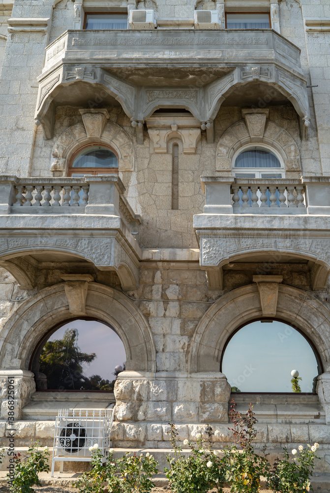 a fragment of the Livadia Palace in Crimea. View of the balconies