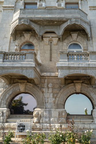 a fragment of the Livadia Palace in Crimea. View of the balconies