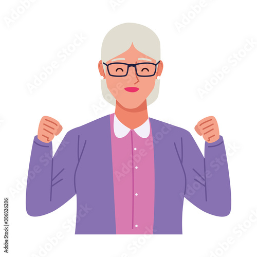 happy old woman celebrating character