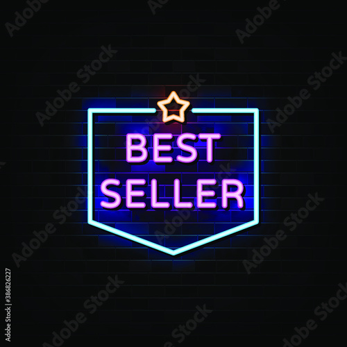 Best seller neon sign vector. Design template neon style