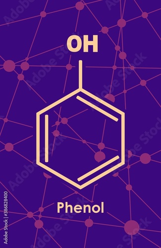 Phenol structural chemical formula. Lines and dots connected background