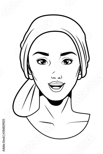 cute young woman wearing head scarf head pop art line style
