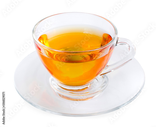 Tea in glass cup isolated on white background.clipping path.