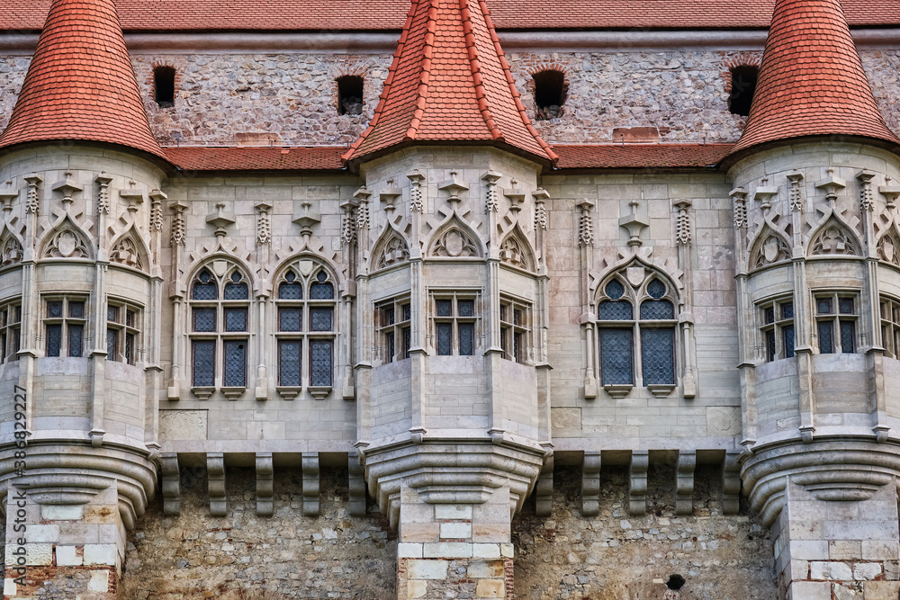 Architecture details of an old medieval castle in Transylvania