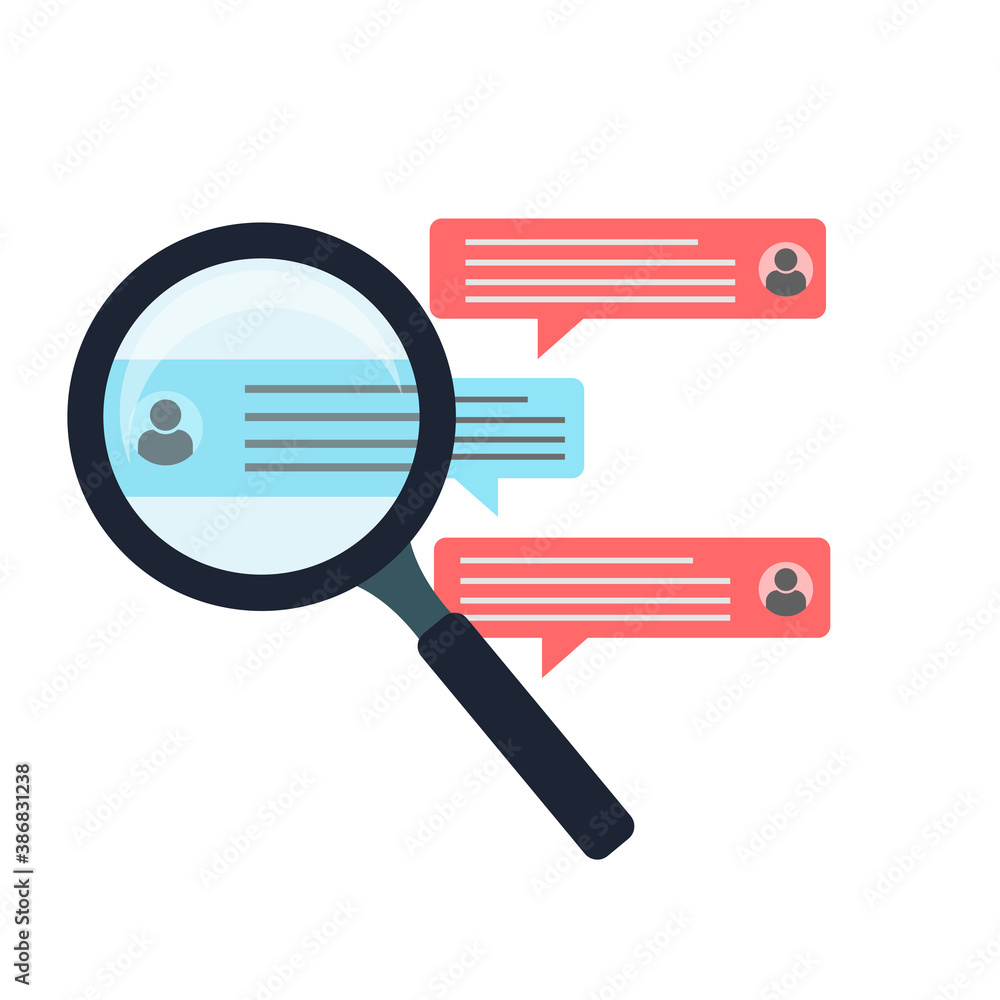 Chat bubble, info sign elements. Find document sign. Magnify glass. Chat bubble, info sign elements. Find document sign. Magnify glass.