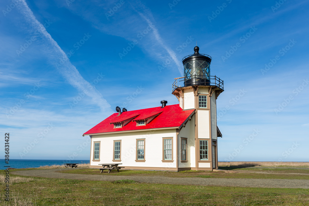 lighthouse on the coast of state country. Point Cabrillo Lighthouse. lighthouse on the coast of state country. Point Cabrillo Lighthouse.