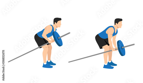 Bent-over row. Top body workout. Upper body exercises. Flat vector illustration. Bent over T-Bar row