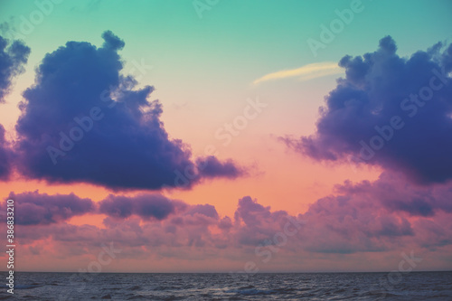 Seascape in the evening. Sunset over the sea with beautiful sky