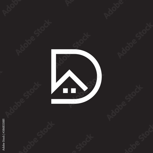home shape letter D simple geometric line symbol logo vector