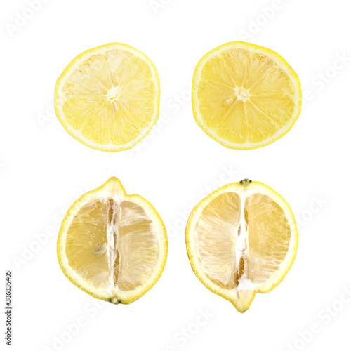 Lemons isolated. Collection of sliced lemons isolated on white