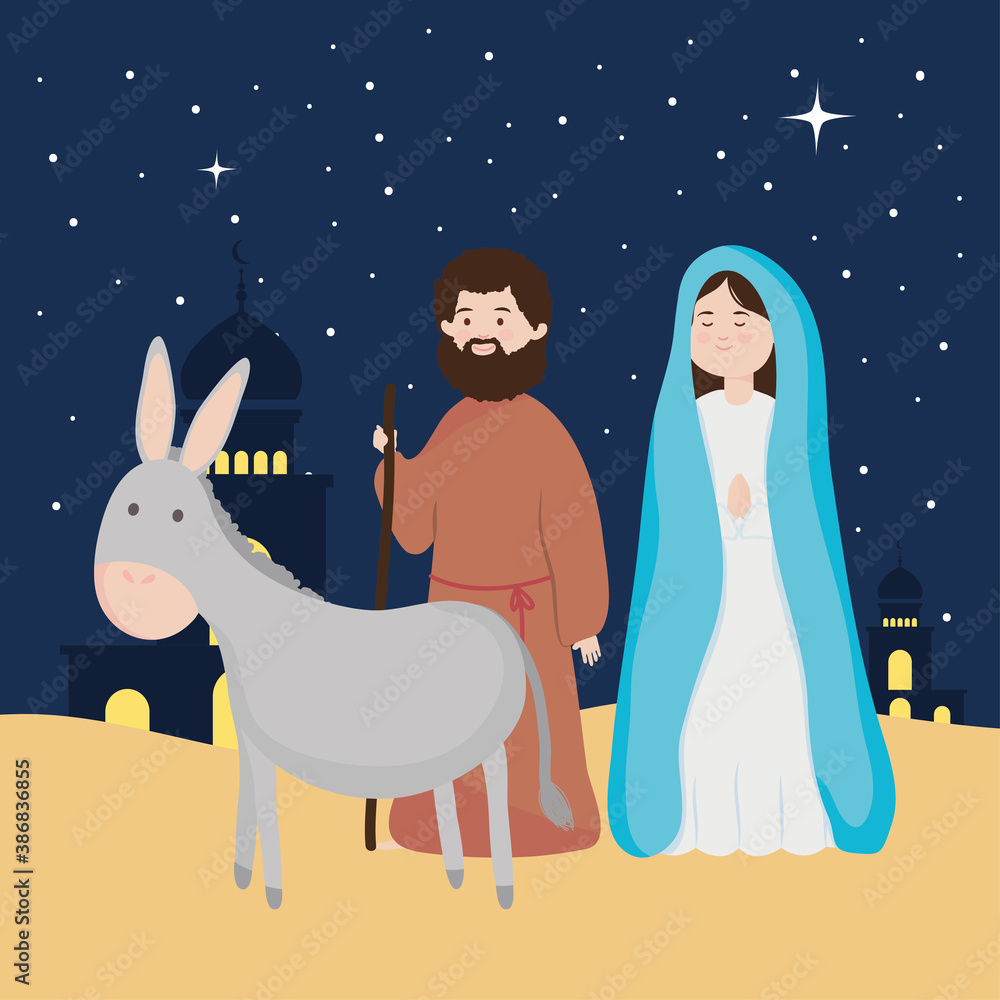 nativity, manger holy mary and joseph and donkey night sky nativity, manger holy mary and joseph and donkey night sky