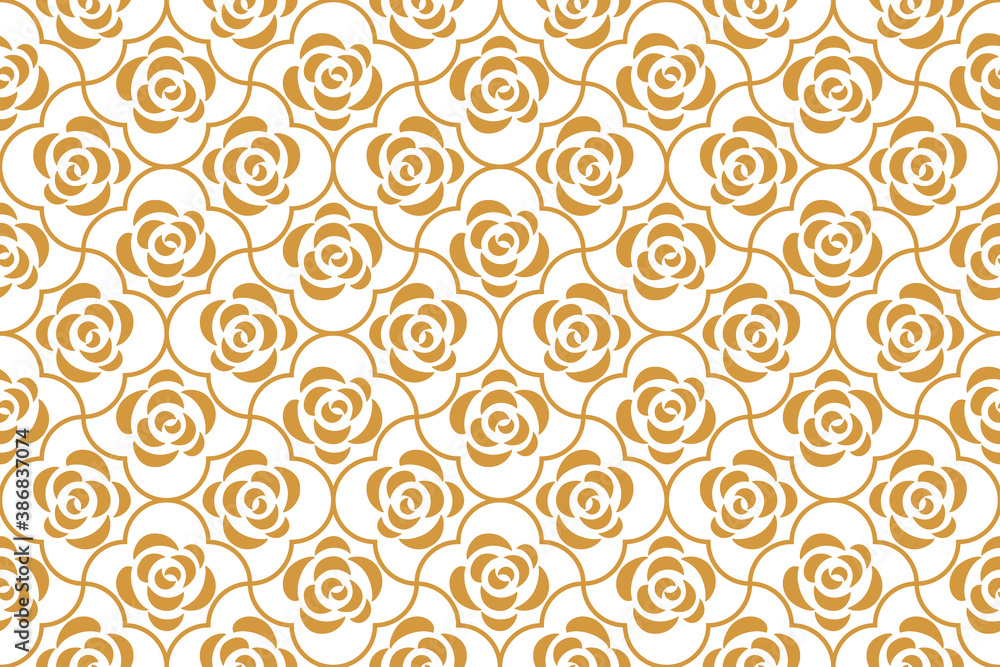 Flower geometric pattern. Seamless vector background. White and gold ornament