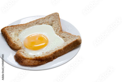 sunny side up fried egg is easy breakfast and healthy isolated on white background