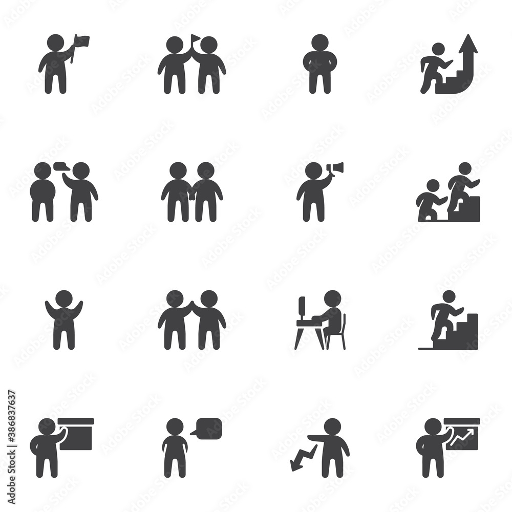 Teamwork people vector icons set, modern solid symbol collection, filled style pictogram pack. Signs, logo illustration. Set includes icons as leadership, team leader, community, communication speech Teamwork people vector icons set, modern solid symbol collection, filled style pictogram pack. Signs, logo illustration. Set includes icons as leadership, team leader, community, communication speech