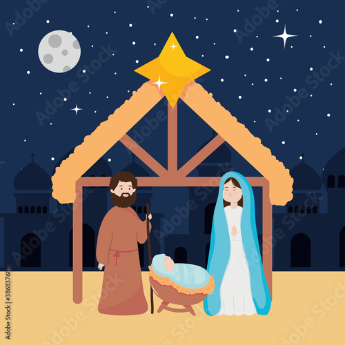 nativity, manger holy mary baby jesus and joseph night