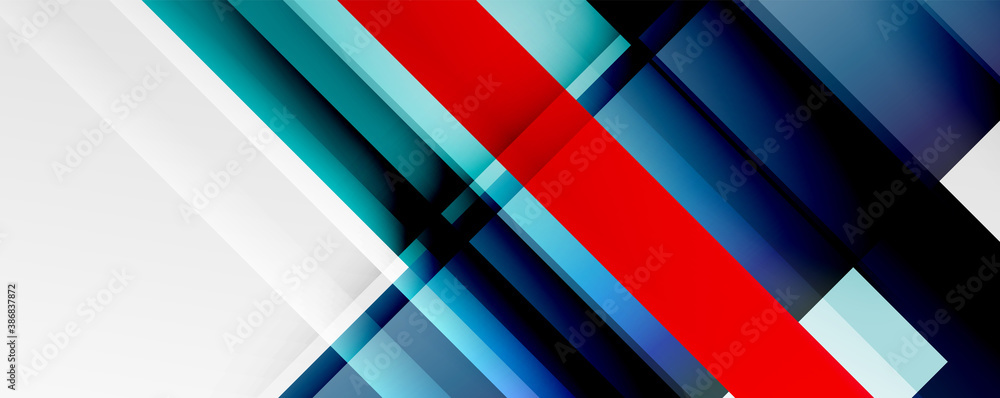 Geometric abstract backgrounds with shadow lines, modern forms, rectangles, squares and fluid gradients. Bright colorful stripes cool backdrops