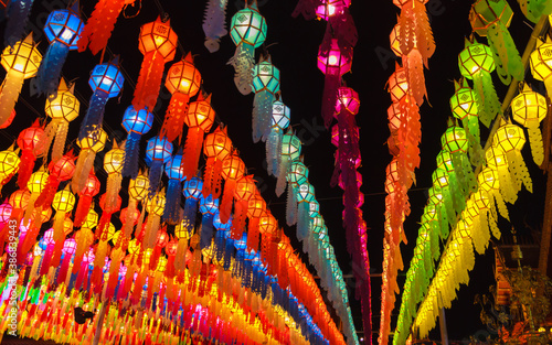 Beautiful Lanna lantern are northern thai style lanterns in Yi Peng Festival in Chiang Mai, Thailand.