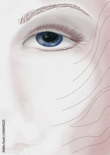 close-up face drawing, blue eyed man or woman