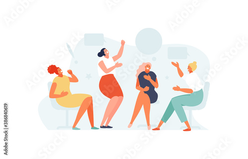 Women friends laughing together. Bachelorette party and female leisure vector illustration