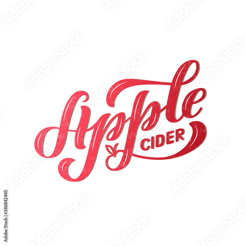 Vector illustration of apple cider brush lettering for banner, flyer, poster, clothes, patisserie, bistro, cafe logo, advertisement design. Handwritten text for template, signage, billboard, print 
