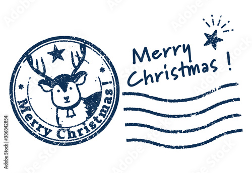 クリスマスのスタンプ風イラスト（トナカイ）